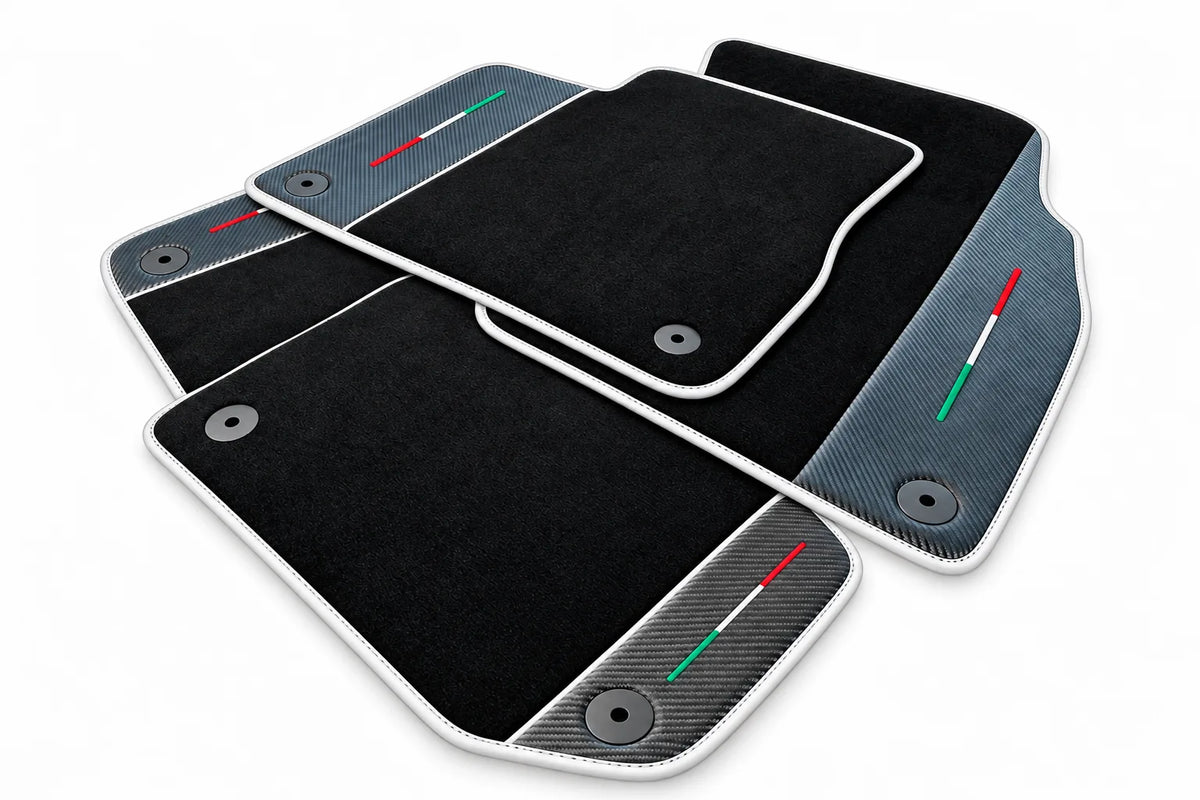 Black Floor Mats For Lamborghini Urus With Carbon Fiber Leather White trim