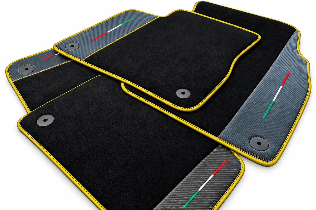 Black Floor Mats For Lamborghini Urus With Carbon Fiber Leather Yellow trim