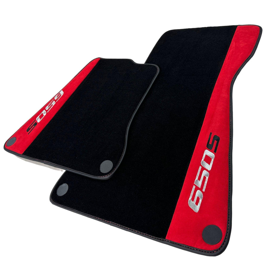 Black Floor Mats For McLaren 650S Black Tailored With Red Alcantara Leather - AutoWin