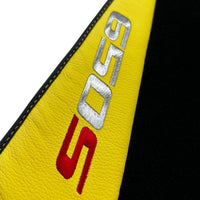 Black Floor Mats For McLaren 650S Black Tailored With Yellow Leather - AutoWin