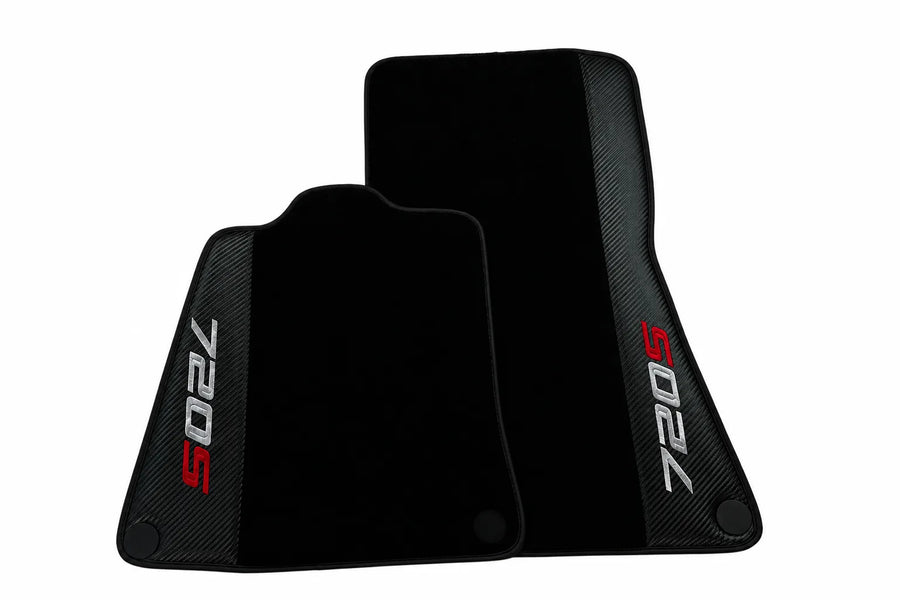 Black Floor Mats For McLaren 720S (2017-2021) with Carbon Leather Black trim