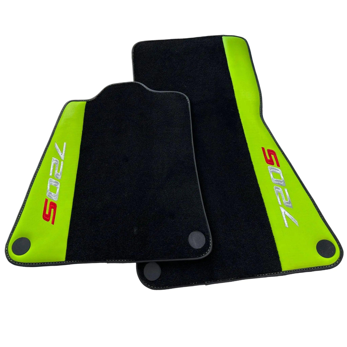 Black Floor Mats For McLaren 720S Year 2017-2021 With Green Leather - AutoWin