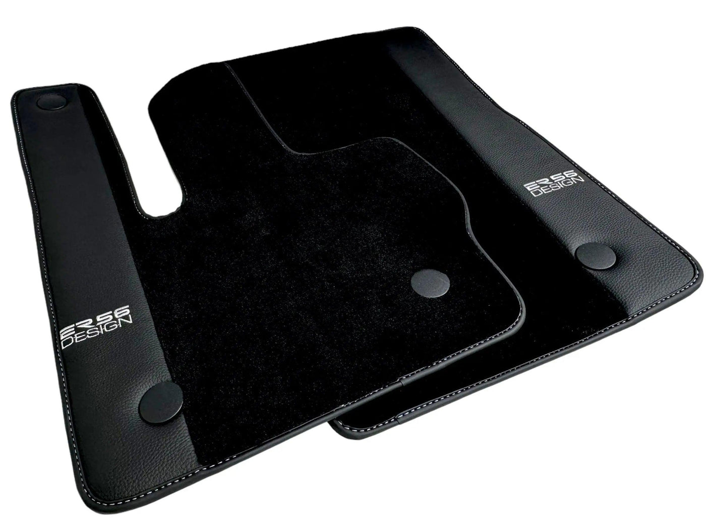 Black Floor Mats For Mercedes-Benz G Class W463 (2008-2018) With Leather Borders ER56 Design - AutoWin