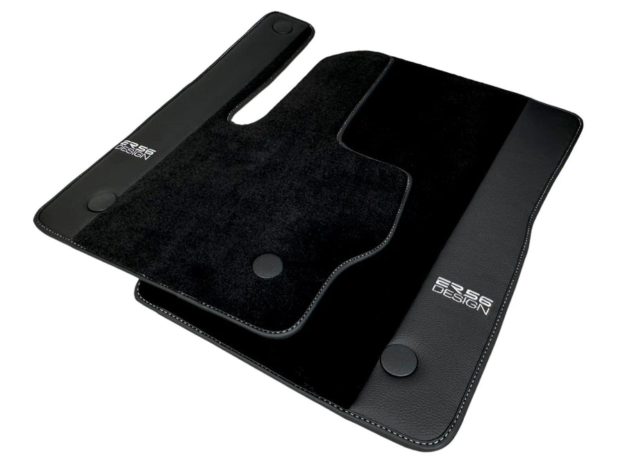 Black Floor Mats For Mercedes-Benz G Class W463 (2008-2018) With Leather Borders ER56 Design - AutoWin