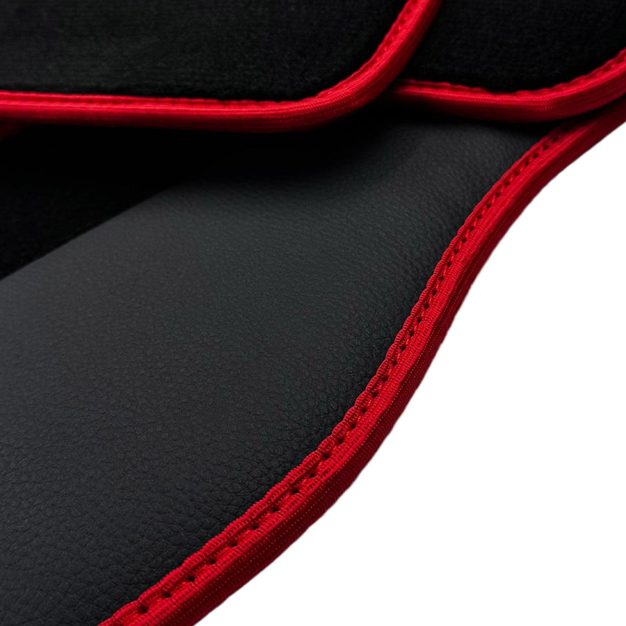 Black Floor Mats for Mini Cabrio R52 Convertible (2004-2009) With Leather | Red Trim - AutoWin