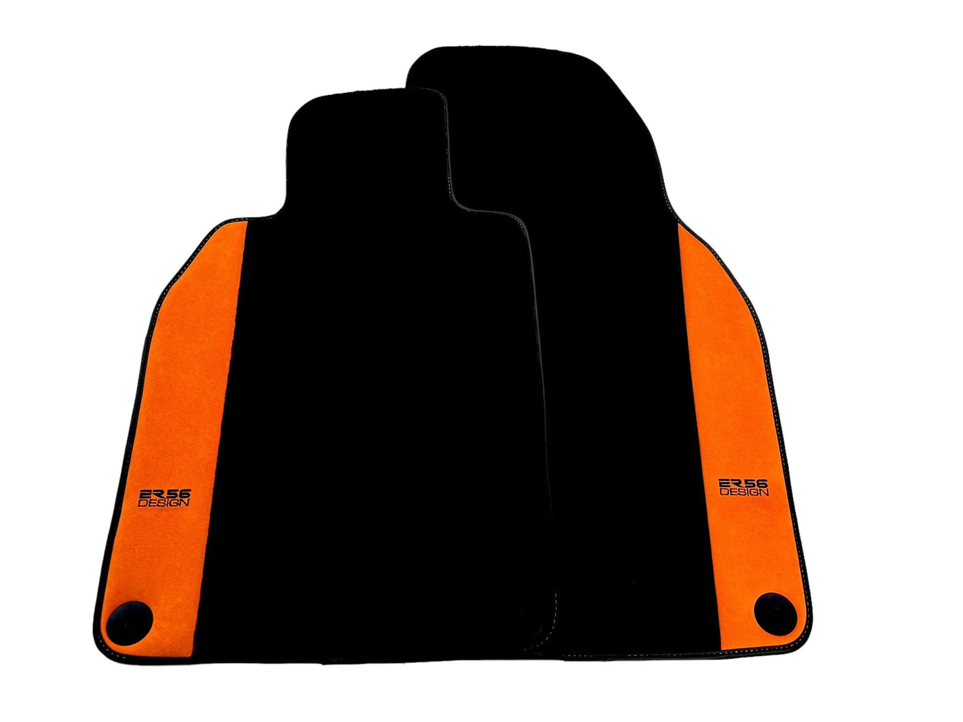 Black Floor Mats for Porsche 718 Cayman (2017-2023) with Orange Alcantara Leather ER56 Design - AutoWin