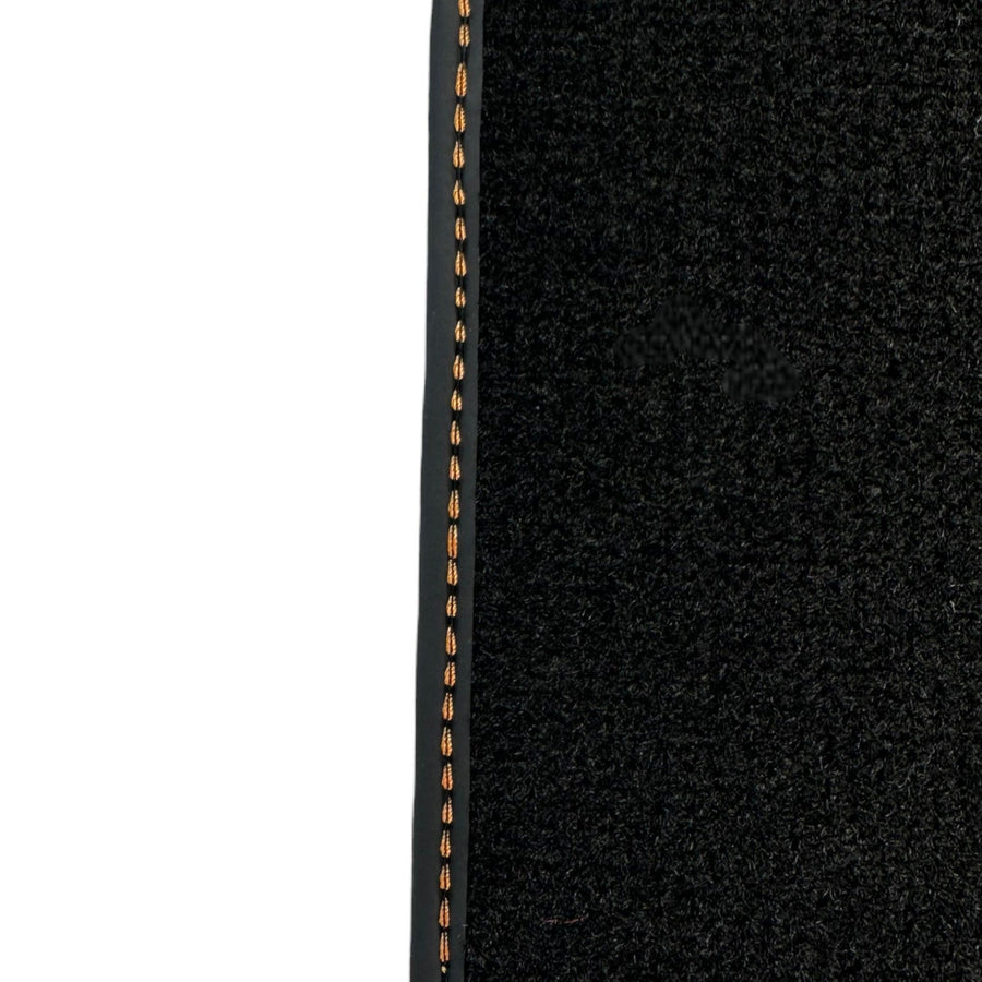 Black Floor Mats for Porsche 981 Boxster (2013-2016) with Orange Alcantara Leather ER56 Design - AutoWin