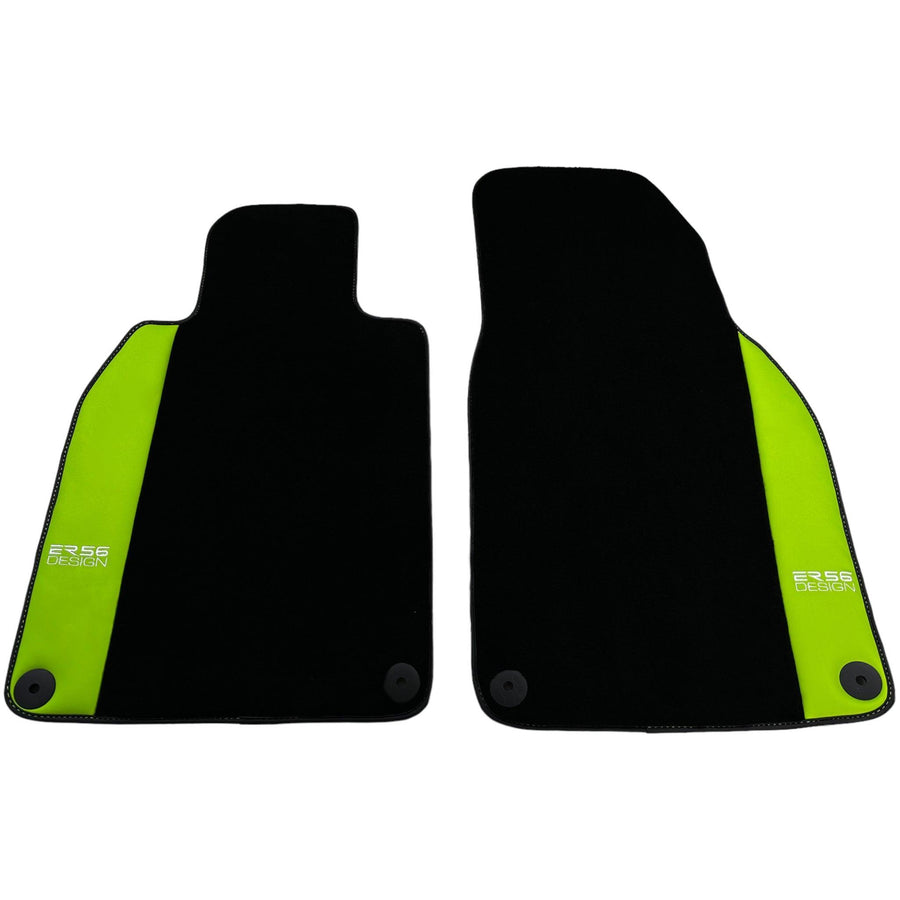 Black Floor Mats for Porsche Panamera (2009-2016) with Green Leather ER56 Design - AutoWin