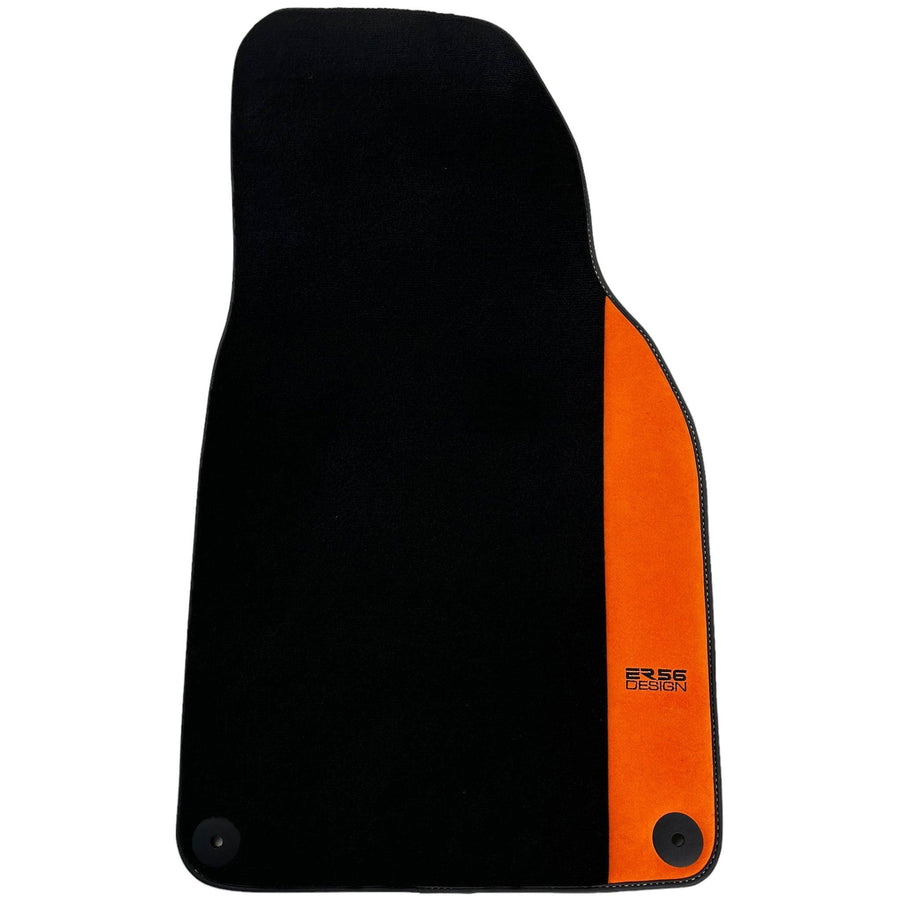 Black Floor Mats for Porsche Panamera (2009-2016) with Orange Alcantara Leather ER56 Design - AutoWin