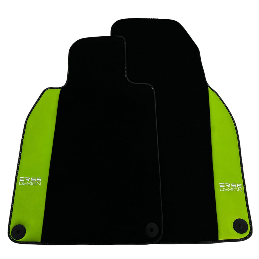 Black Floor Mats for Porsche Taycan (2019-2023) with Green Leather ER56 Design - AutoWin