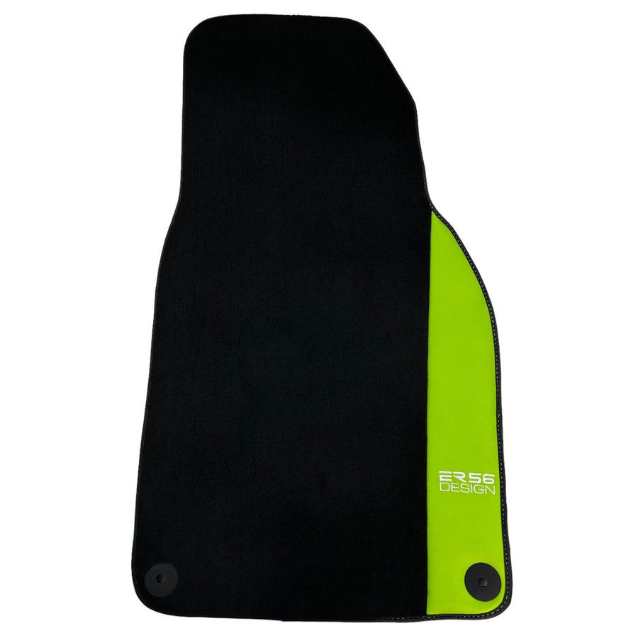 Black Floor Mats for Porsche Taycan (2019-2023) with Green Leather ER56 Design - AutoWin
