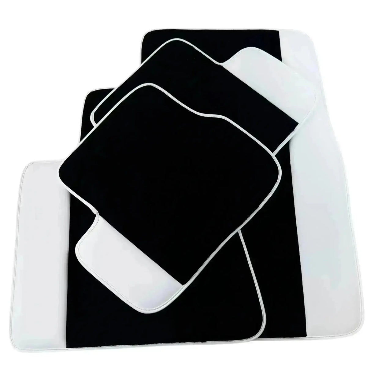 Black Floor Mats for Rolls Royce Ghost Series I (2010-2020) with White Leather | White Trim