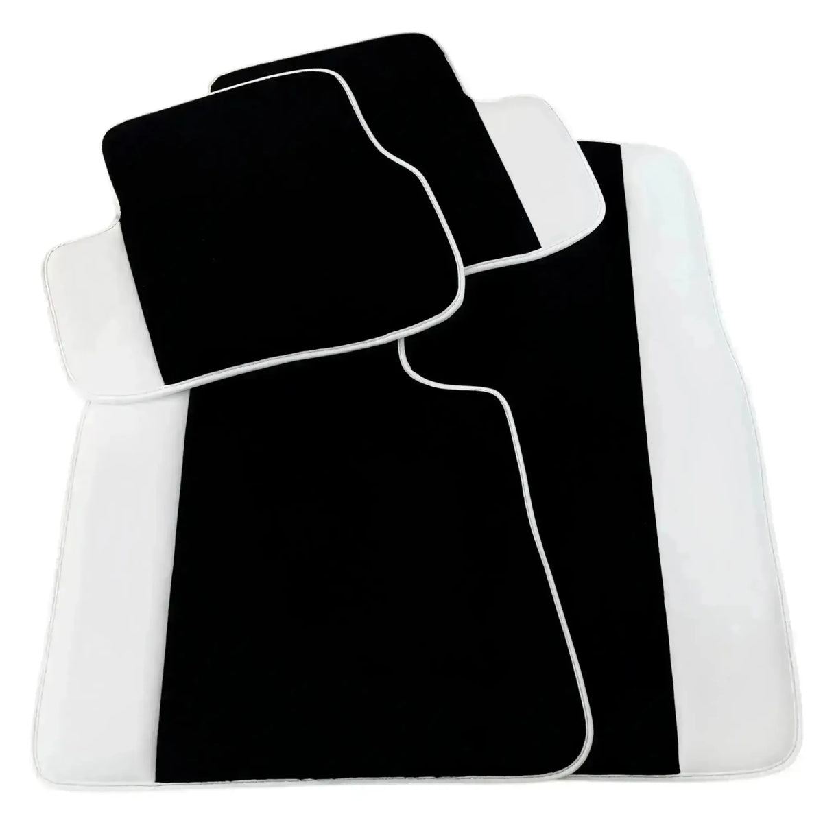 Black Floor Mats for Rolls Royce Ghost Series I (2010-2020) with White Leather | White Trim