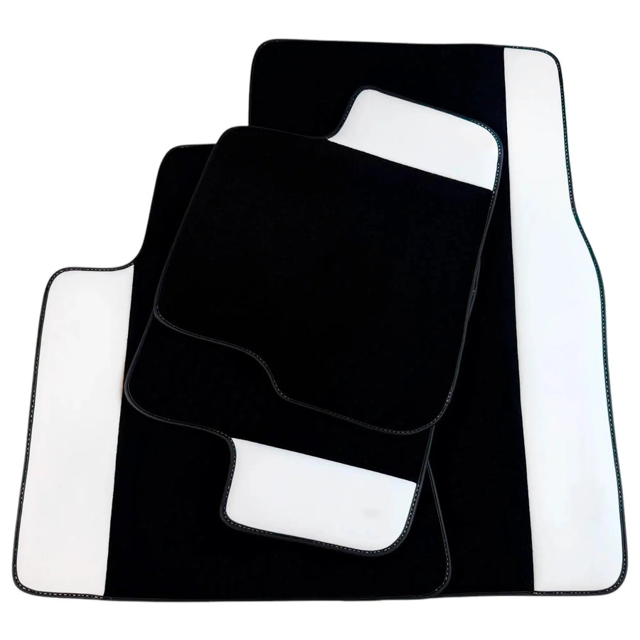 Black Floor Mats for Rolls Royce Ghost Series II (2021–2024) with White Leather