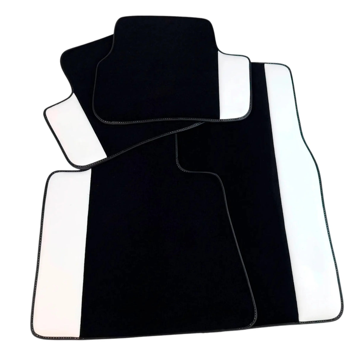 Black Floor Mats for Rolls Royce Phantom Sedan (2003-2016) with White Leather