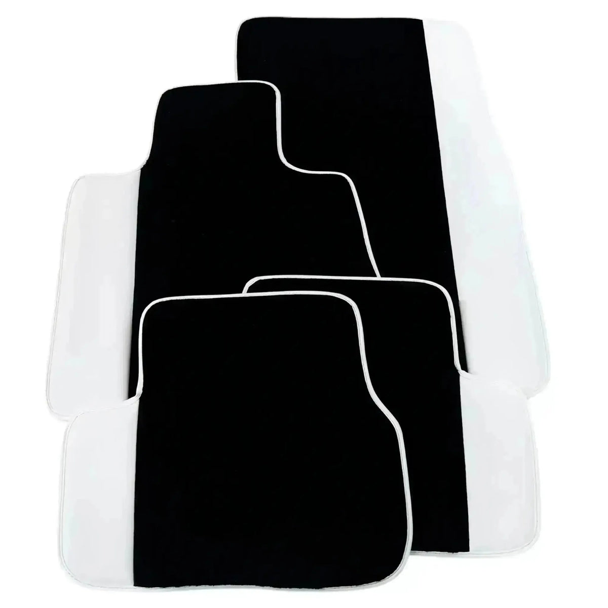 Black Floor Mats for Rolls Royce Wraith (2013-2023) with White Leather | White Trim