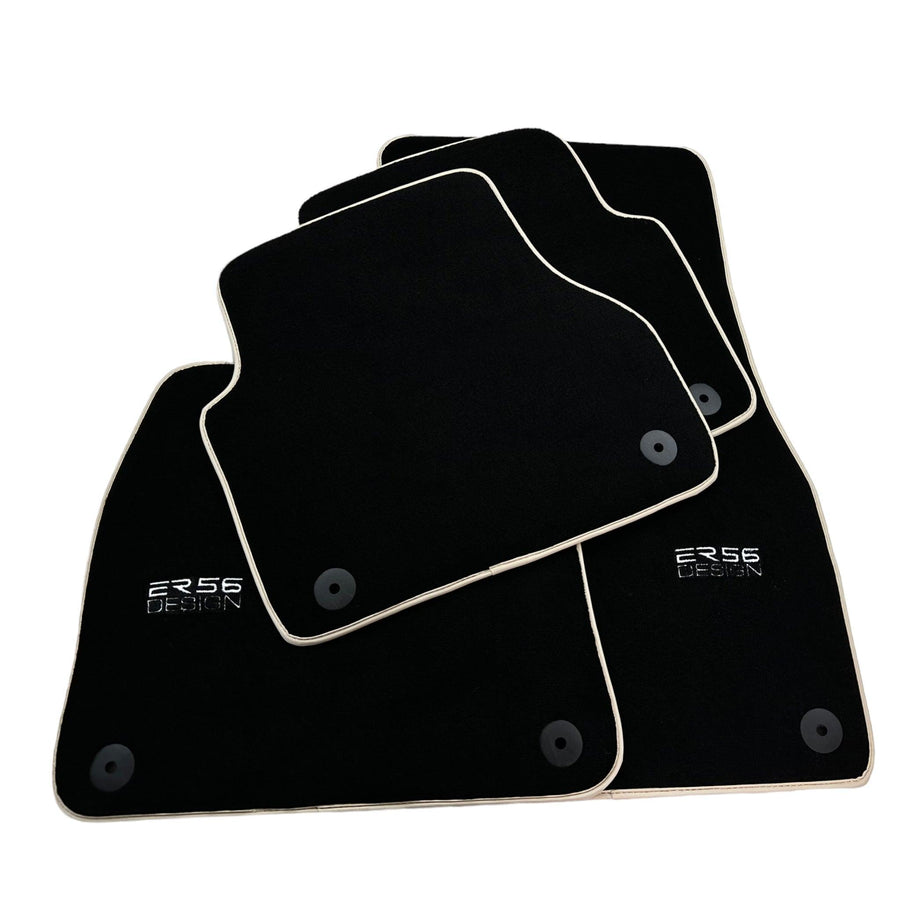 Black Floor Mats With Beige Trim For Audi A6 C8 Sedan (2018-2023) ER56 Design - AutoWin