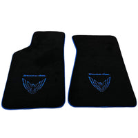 Black Floor Mats with Blue Trim for Pontiac FireBird (1970-1981) with Trans Am Logo - AutoWin