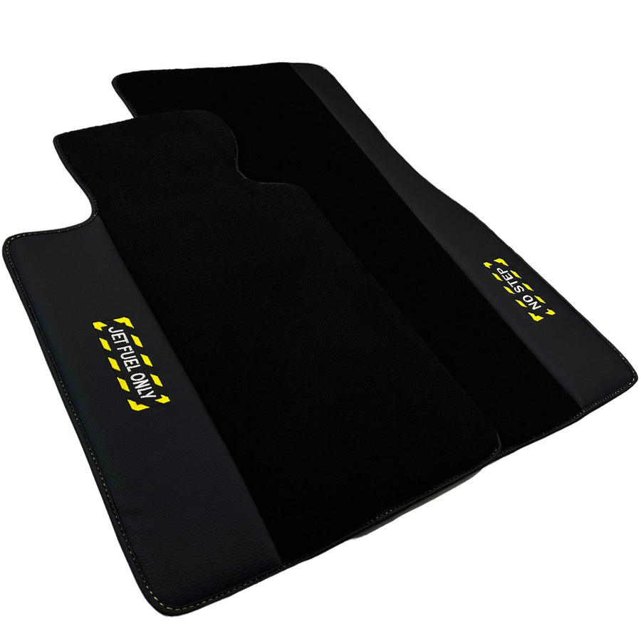 Black Floor Mats with Leather for BMW 1 Series F70 - "Jet Fuel Only" - AutoWin