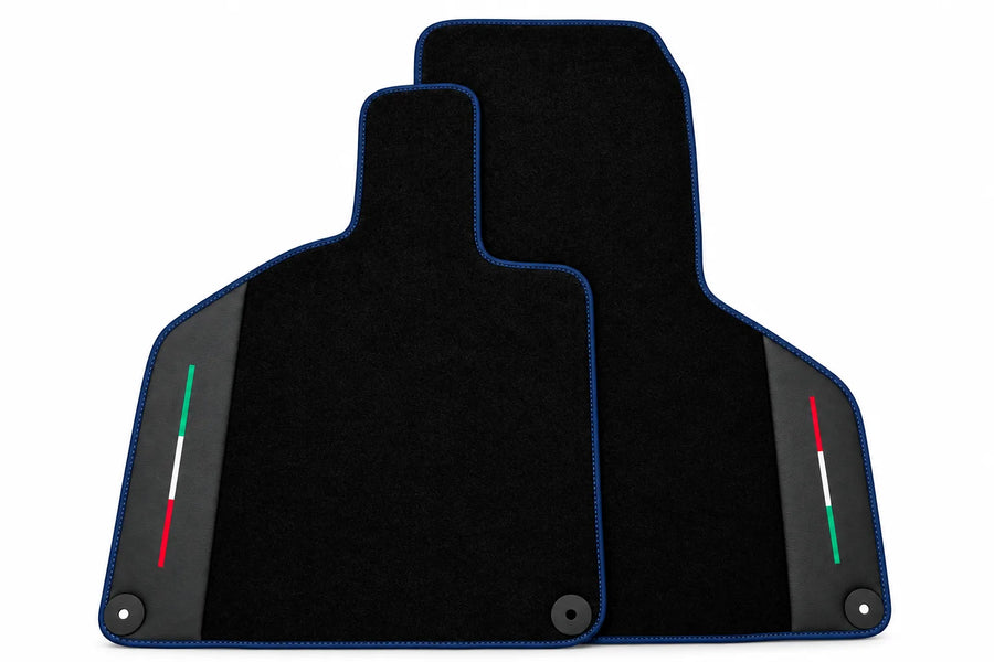 Black Floor Mats with Leather for Lamborghini Huracan (2014-2023) - Italian Edition Dark Blue trim