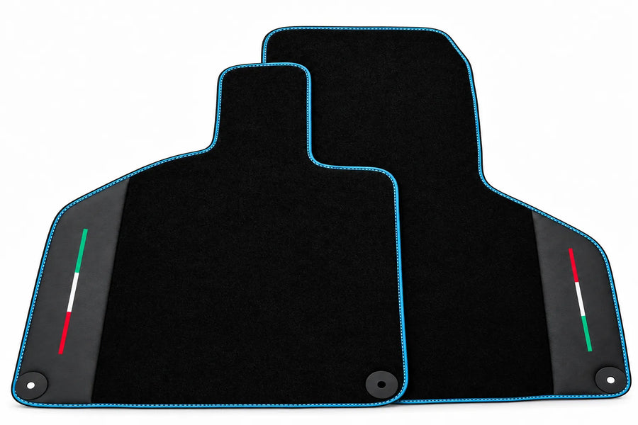 Black Floor Mats with Leather for Lamborghini Huracan (2014-2023) - Italian Edition Light Blue trim
