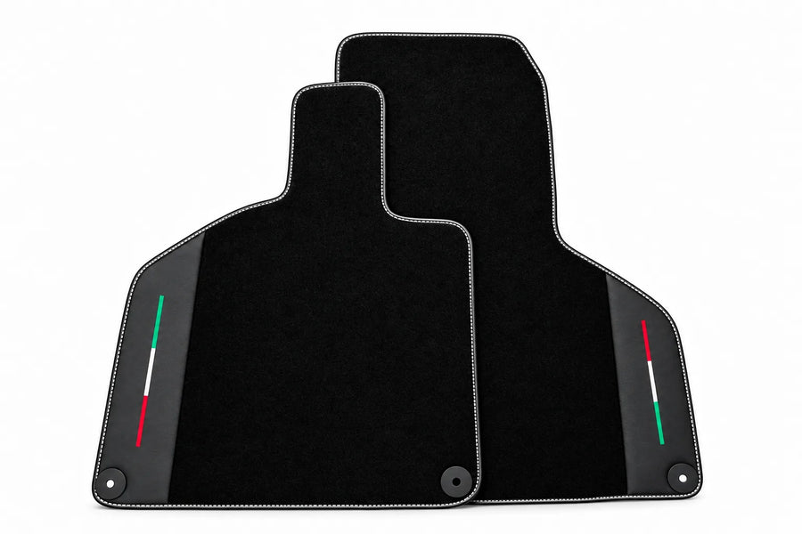 Black Floor Mats with Leather for Lamborghini Huracan (2014-2023) - Italian Edition White trim