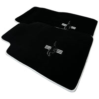 Black Floor Mats with White Trim For Ford Mustang V (2004-2010) With Pony - AutoWin
