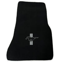 Black Floor Mats with White Trim For Ford Mustang V (2004-2010) With Pony - AutoWin