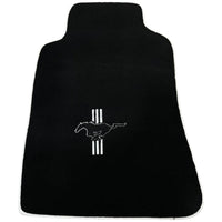 Black Floor Mats with White Trim For Ford Mustang V (2004-2010) With Pony - AutoWin