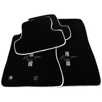 Black Floor Mats with White Trim For Ford Mustang VI (2015-2023) With Pony - AutoWin