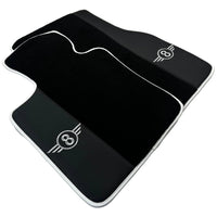 Black Floor Mats for Mini Cooper F56 (2013-2022) with Leather | White Trim - AutoWin