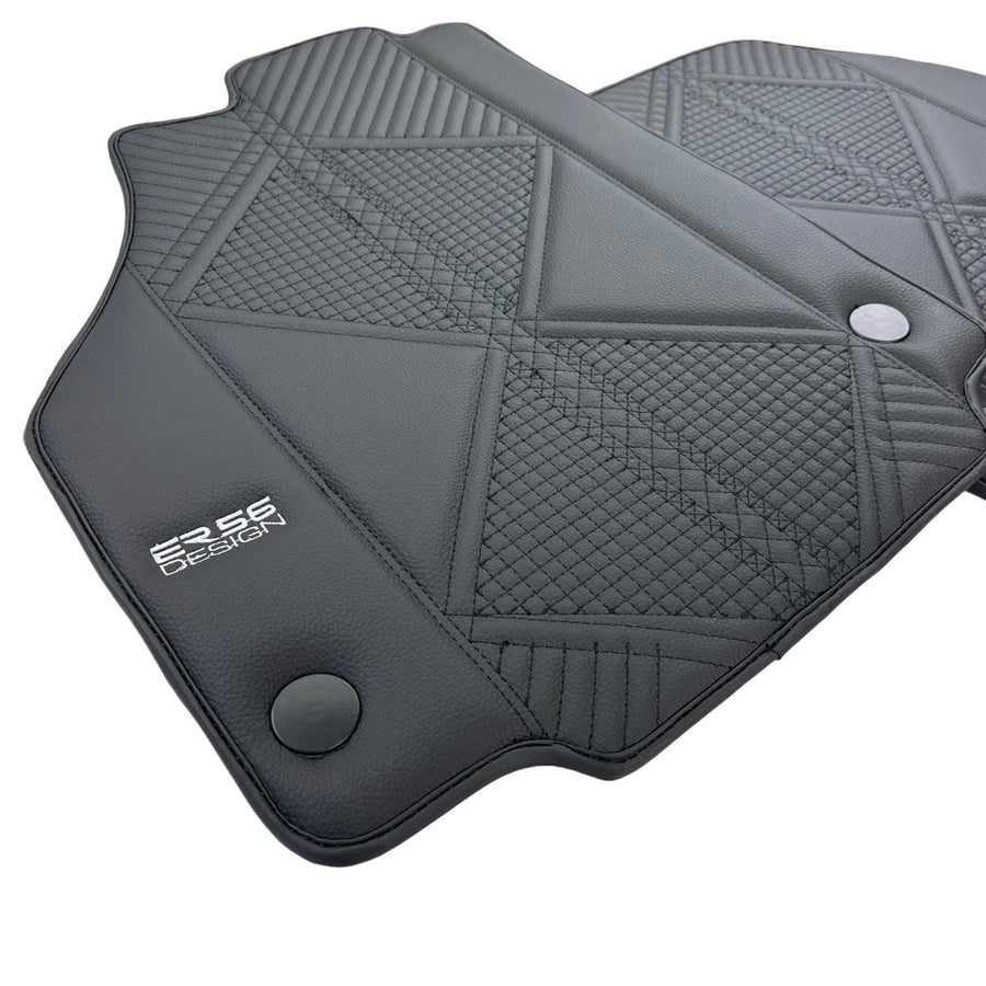Black Leather Floor Mats For Ferrari 458 GT2 (2012-2015) ER56 Design - AutoWin