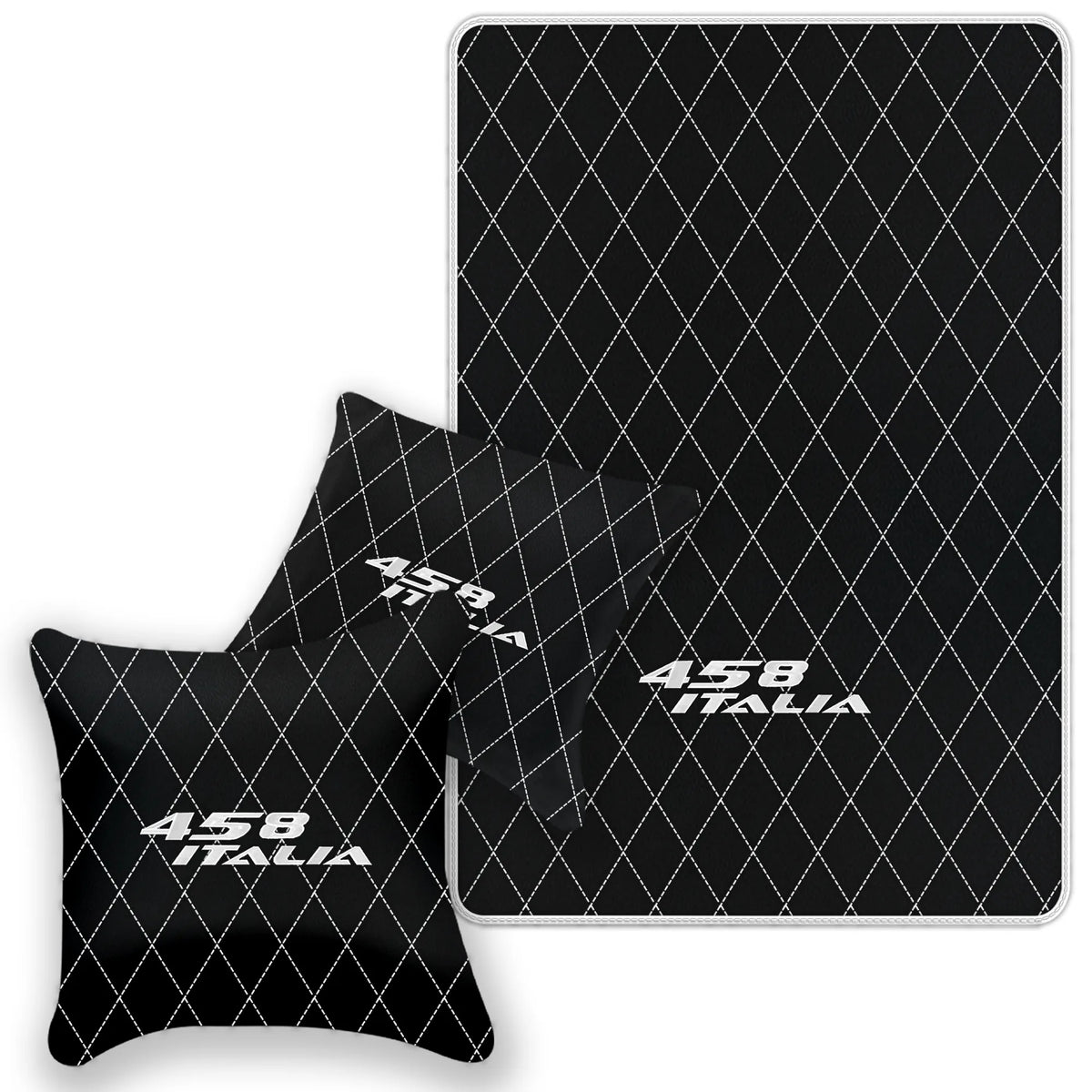 Black Leather Floor Mats for Ferrari 458 Italia (2009-2015) with Single Diamond Pattern | Full Set Option