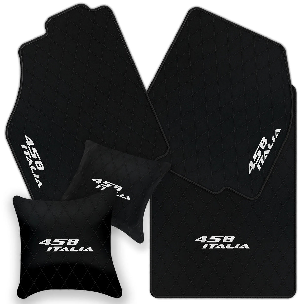 Black Leather Floor Mats for Ferrari 458 Italia (2009-2015) with Single Diamond Pattern | Full Set Option