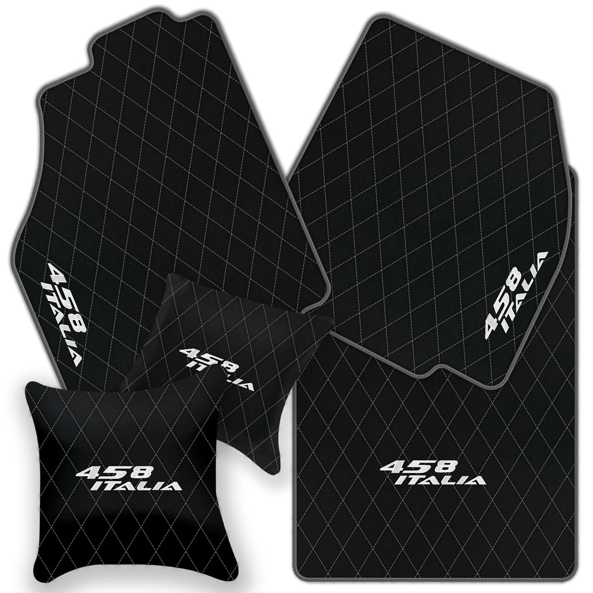 Black Leather Floor Mats for Ferrari 458 Italia (2009-2015) with Single Diamond Pattern | Full Set Option
