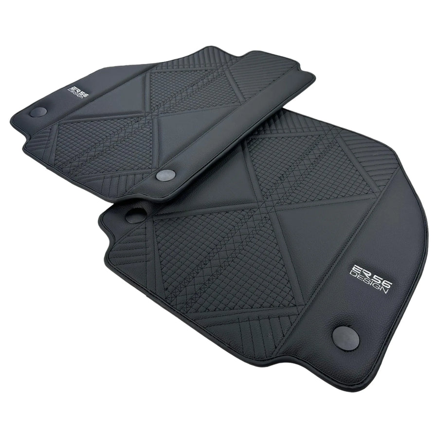 Black Leather Floor Mats For Ferrari 488 GTB (2016-2022) ER56 Design - AutoWin