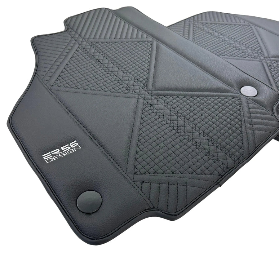 Black Leather Floor Mats For Ferrari 488 GTB (2016-2022) ER56 Design - AutoWin