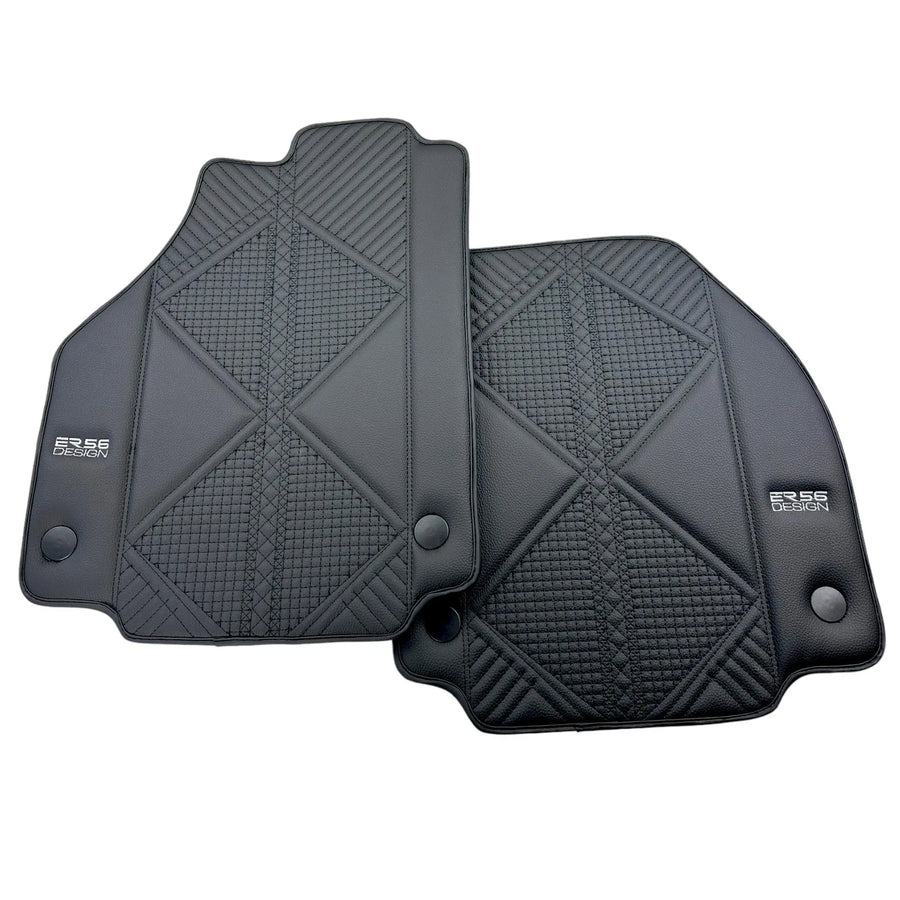 Black Leather Floor Mats For Ferrari 488 GTB (2016-2022) ER56 Design - AutoWin