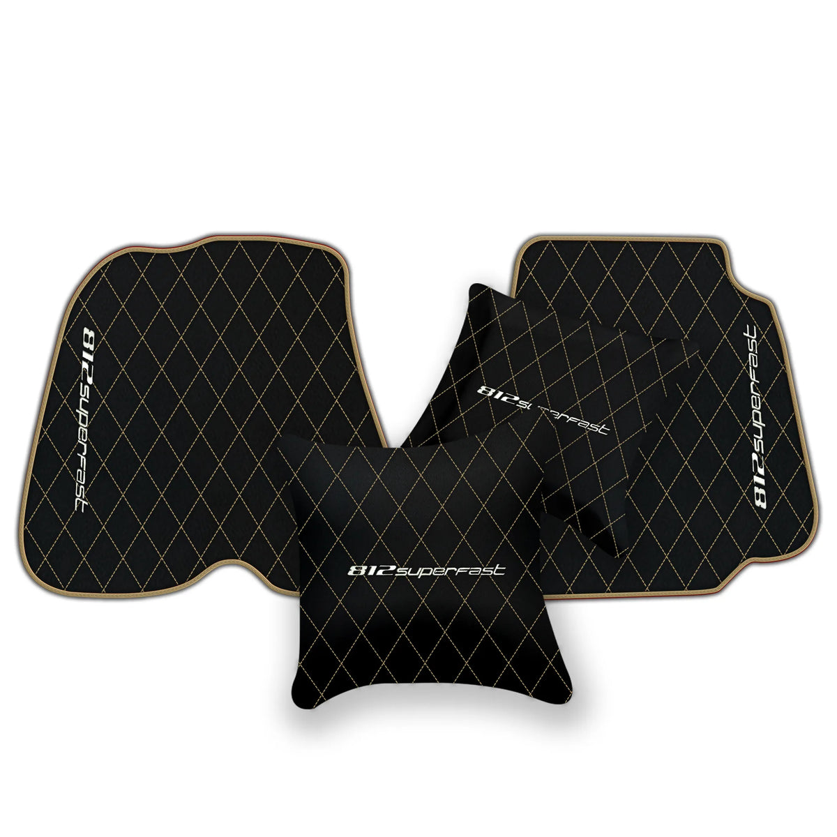 Black Leather Floor Mats for Ferrari 812 Superfast (2018-2023) with Single Diamond Pattern | Full Set Option