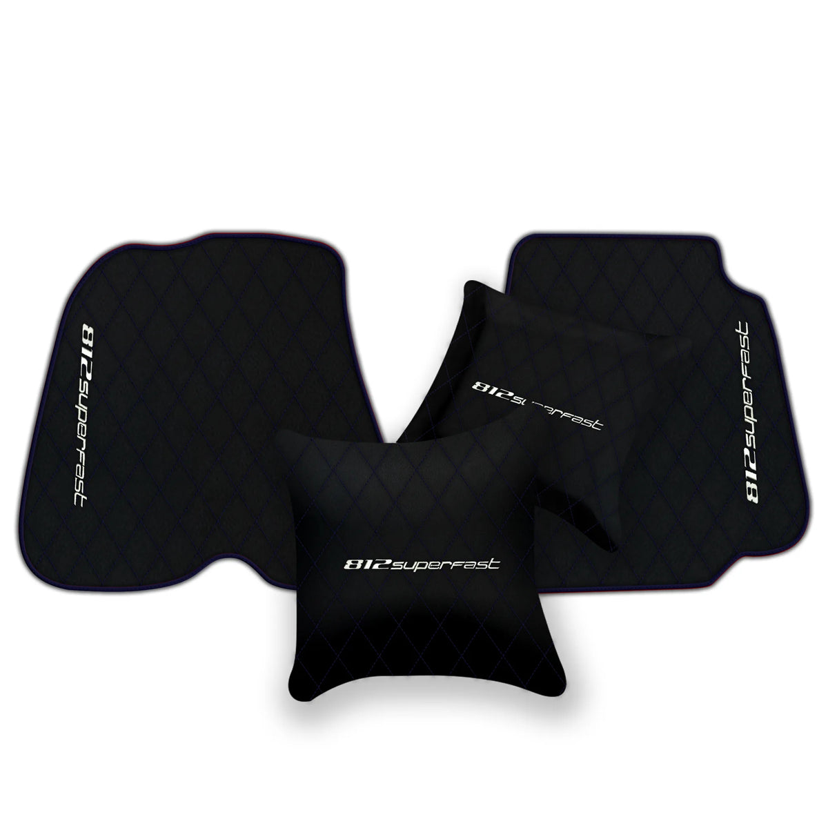 Black Leather Floor Mats for Ferrari 812 Superfast (2018-2023) with Single Diamond Pattern | Full Set Option
