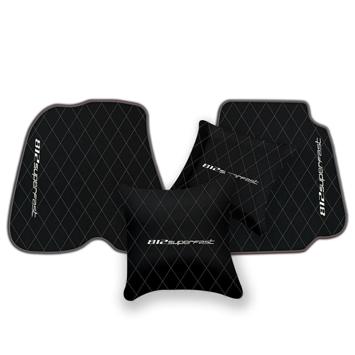 Black Leather Floor Mats for Ferrari 812 Superfast (2018-2023) with Single Diamond Pattern | Full Set Option
