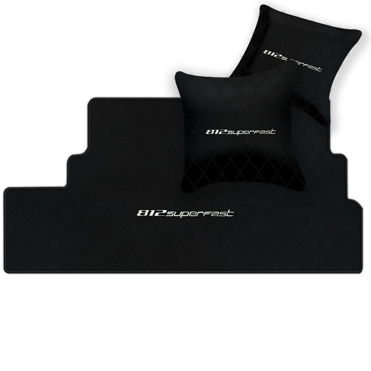 Black Leather Floor Mats for Ferrari 812 Superfast (2018-2023) with Single Diamond Pattern | Full Set Option