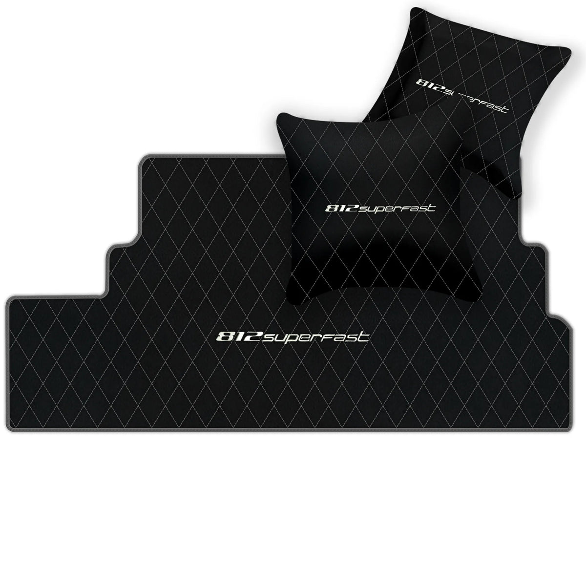 Black Leather Floor Mats for Ferrari 812 Superfast (2018-2023) with Single Diamond Pattern | Full Set Option