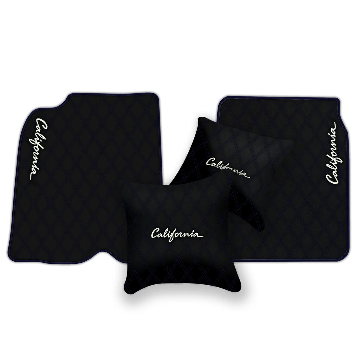 Black Leather Floor Mats for Ferrari California (2008-2014) with Double Diamond Pattern | Full Set Option