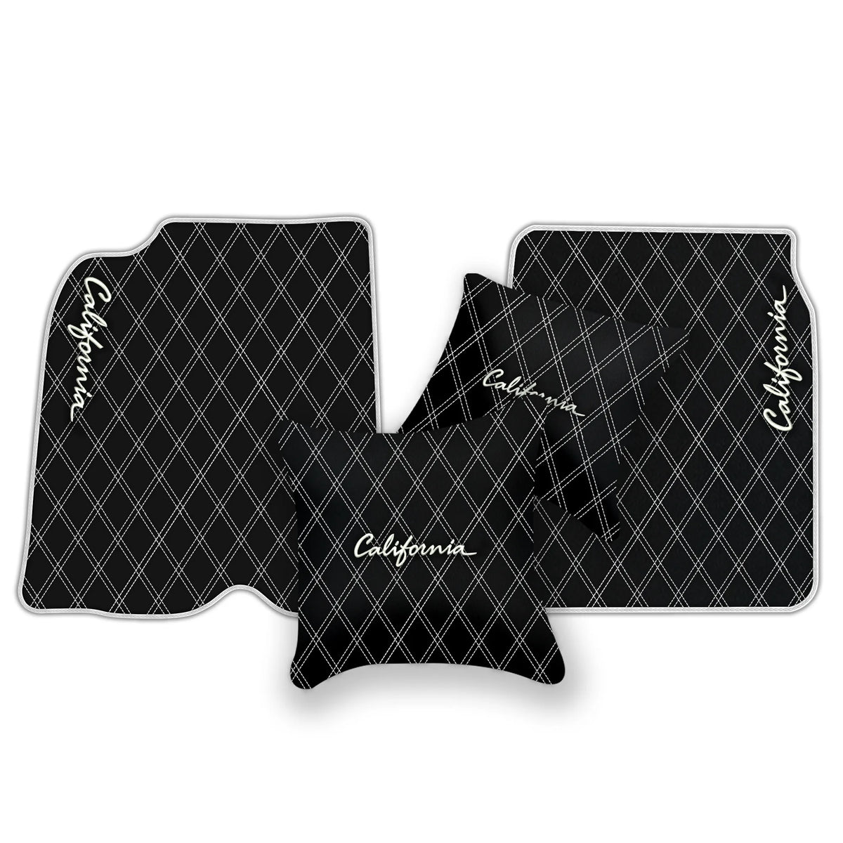 Black Leather Floor Mats for Ferrari California (2008-2014) with Double Diamond Pattern | Full Set Option