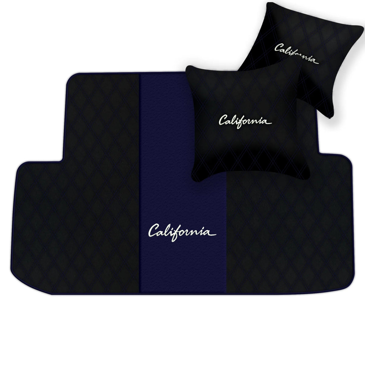 Black Leather Floor Mats for Ferrari California (2008-2014) with Double Diamond Pattern | Full Set Option