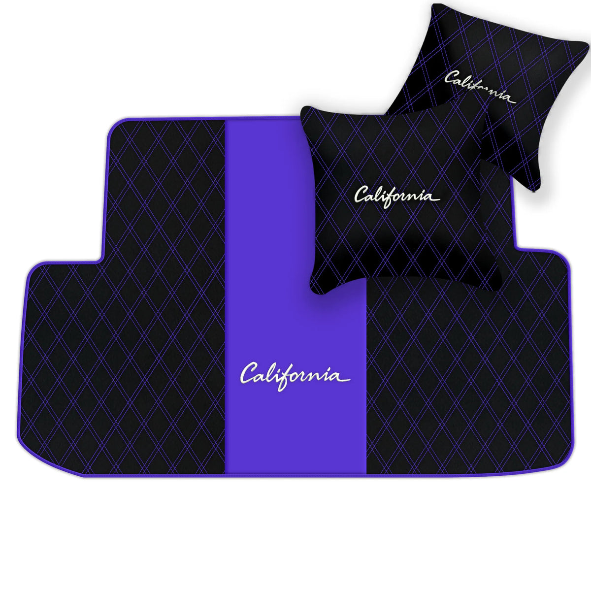 Black Leather Floor Mats for Ferrari California (2008-2014) with Double Diamond Pattern | Full Set Option