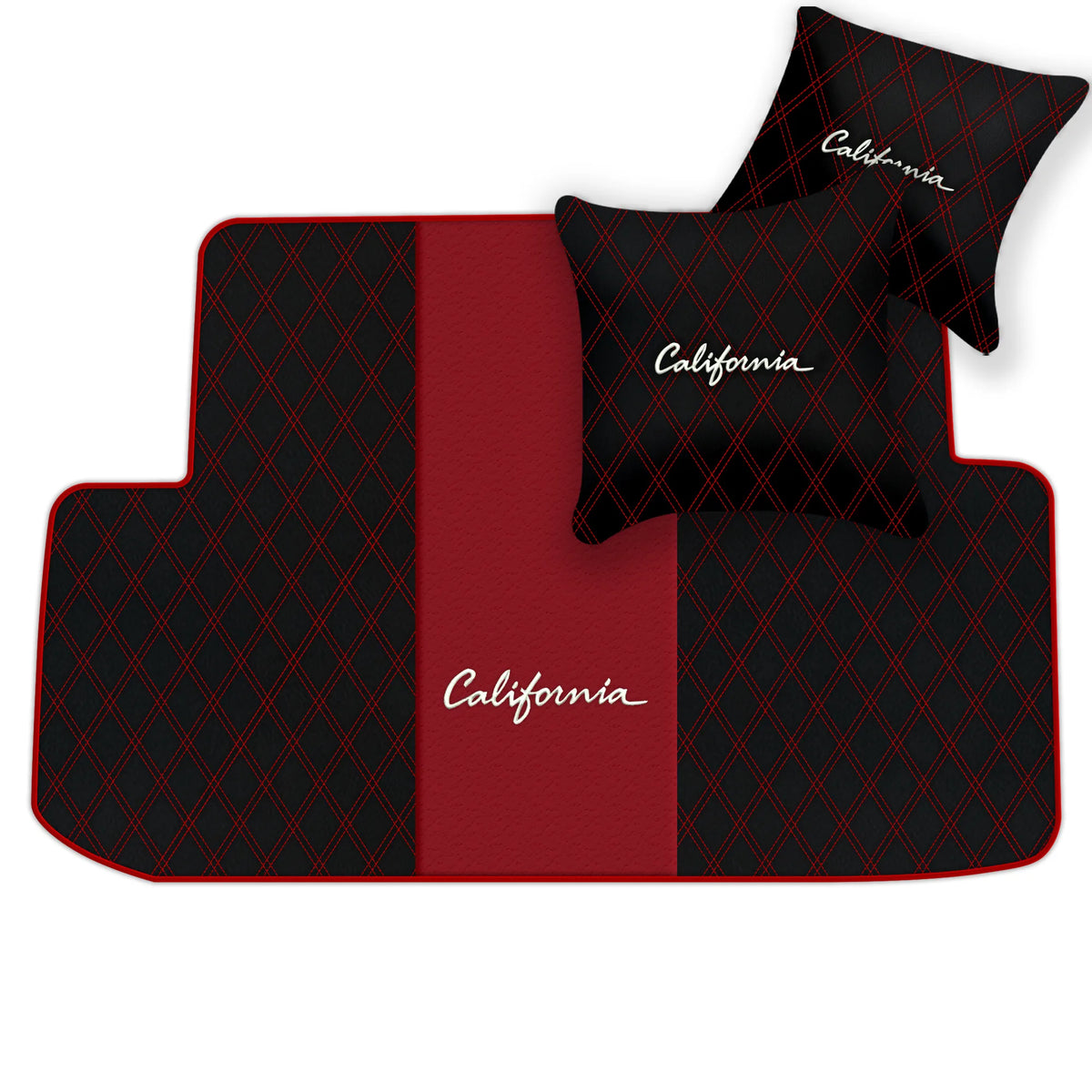 Black Leather Floor Mats for Ferrari California (2008-2014) with Double Diamond Pattern | Full Set Option