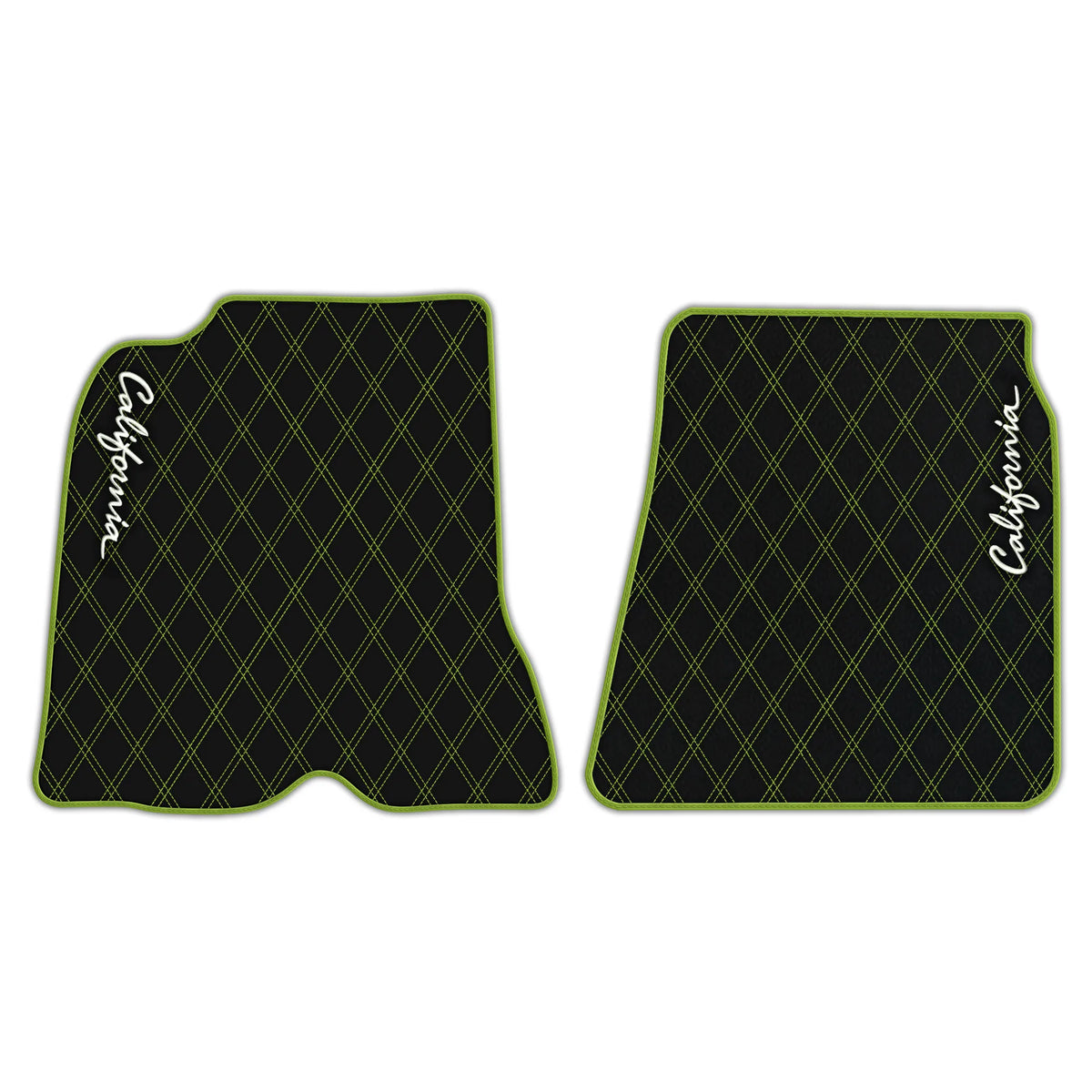 Black Leather Floor Mats for Ferrari California (2008-2014) with Double Diamond Pattern | Full Set Option