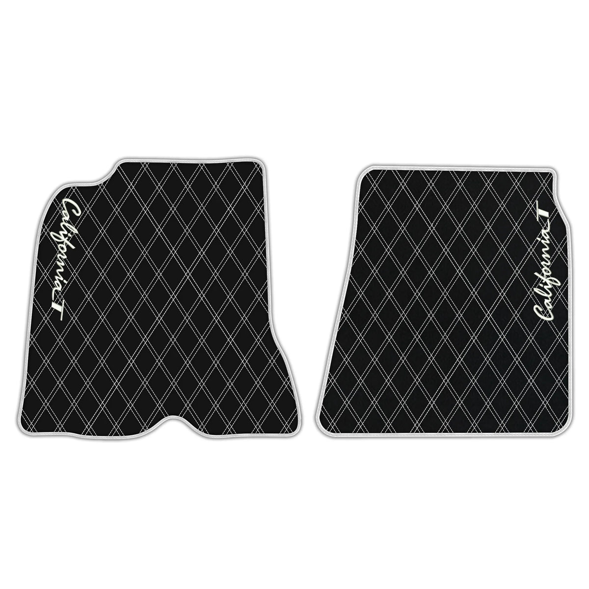 Black Leather Floor Mats for Ferrari California T (2015-2018) with Double Diamond Pattern | Full Set Option